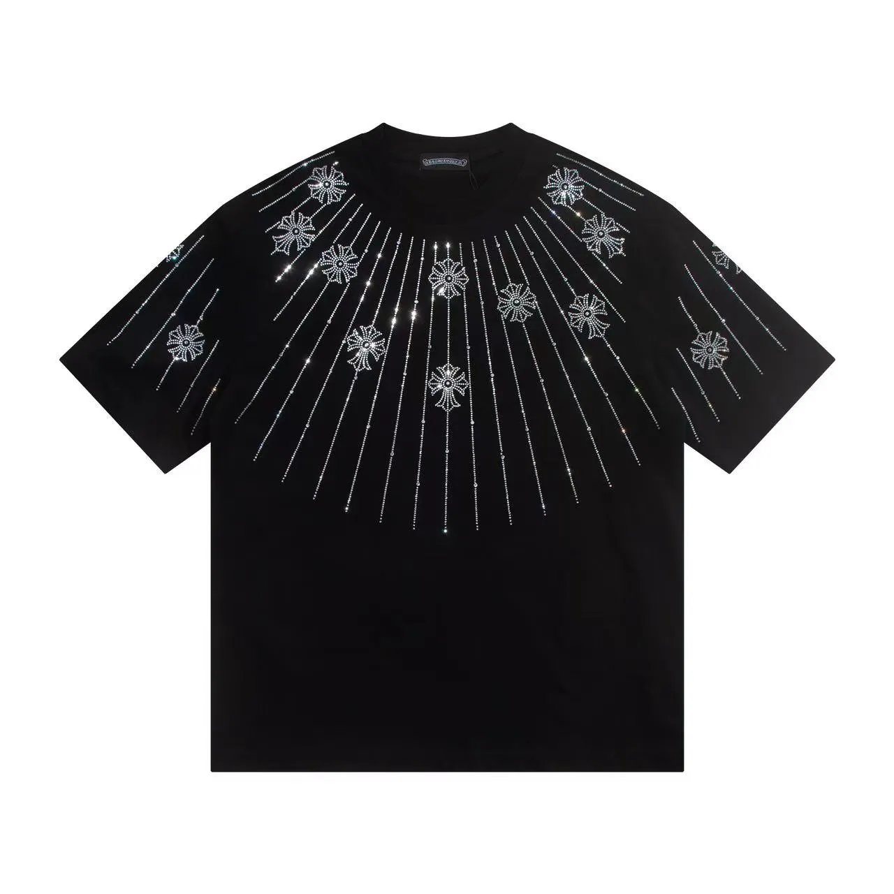 🅿️170 Style: 2025 new Croix heart hot diamond short-sleeved T-shirt Material: High version 300g double yarn combed cotton Size: S～XL Color: Black Style number: Z1002